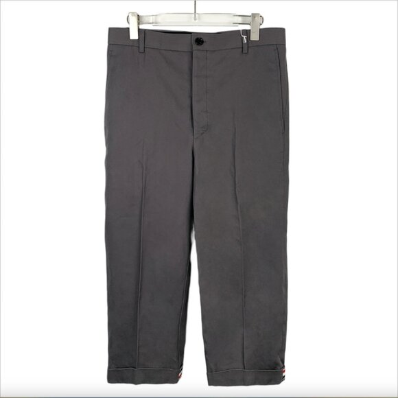 XF307 Thom Browne Grey Straight Hem Cropped Trousers Size 1 Brand New with Tags